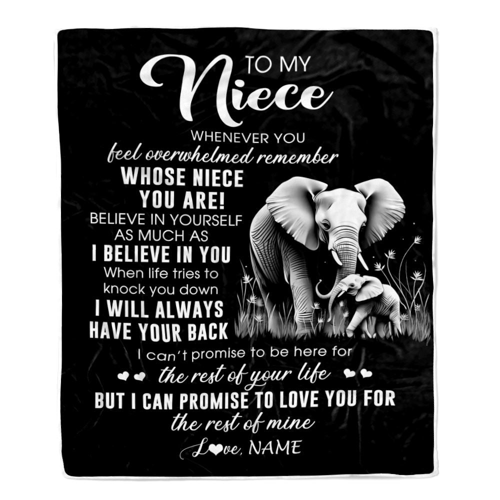 Personalized To My Niece Blanket From Aunt Uncle Auntie Whenever You Feel Elephant Niece Birthday Gifts Graduation Christmas Customized Fleece Throw Blanket | siriusteestore