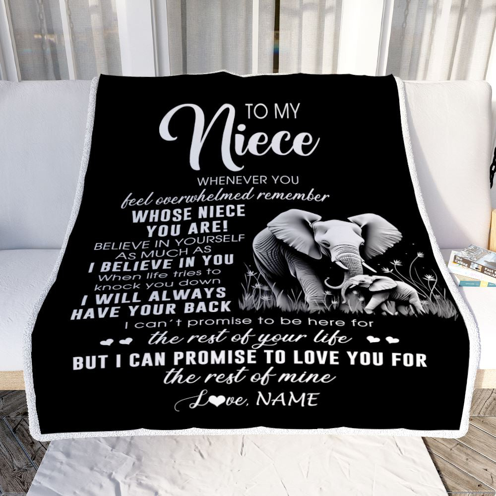 Personalized To My Niece Blanket From Aunt Uncle Auntie Whenever You Feel Elephant Niece Birthday Gifts Graduation Christmas Customized Fleece Throw Blanket | siriusteestore