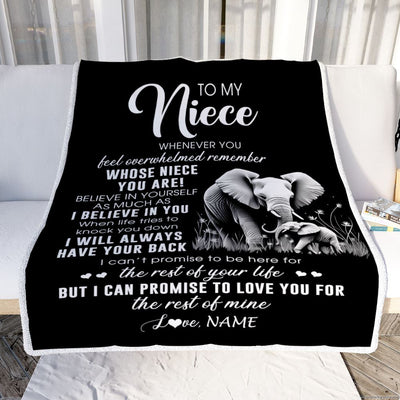Personalized To My Niece Blanket From Aunt Uncle Auntie Whenever You Feel Elephant Niece Birthday Gifts Graduation Christmas Customized Fleece Throw Blanket | siriusteestore