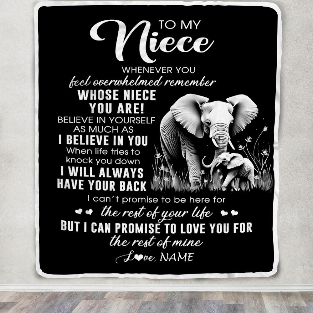 Personalized To My Niece Blanket From Aunt Uncle Auntie Whenever You Feel Elephant Niece Birthday Gifts Graduation Christmas Customized Fleece Throw Blanket | siriusteestore
