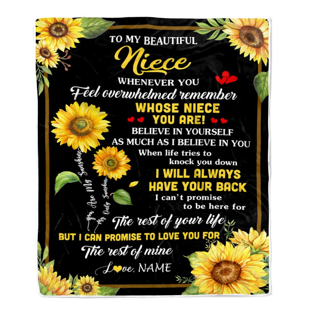 Personalized To My Niece Blanket From Aunt Uncle Auntie Whenever You Feel Sunflower Niece Birthday Gifts Graduation Christmas Customized Fleece Throw Blanket | siriusteestore