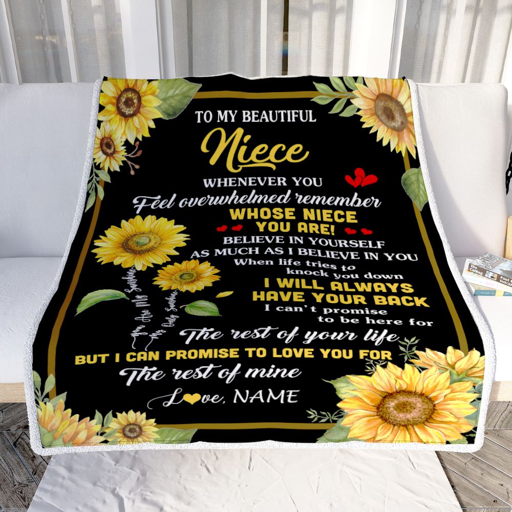 Personalized To My Niece Blanket From Aunt Uncle Auntie Whenever You Feel Sunflower Niece Birthday Gifts Graduation Christmas Customized Fleece Throw Blanket | siriusteestore