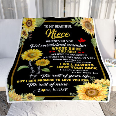 Personalized To My Niece Blanket From Aunt Uncle Auntie Whenever You Feel Sunflower Niece Birthday Gifts Graduation Christmas Customized Fleece Throw Blanket | siriusteestore