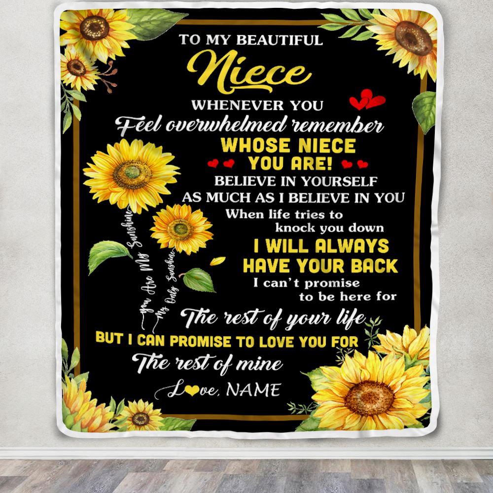 Personalized To My Niece Blanket From Aunt Uncle Auntie Whenever You Feel Sunflower Niece Birthday Gifts Graduation Christmas Customized Fleece Throw Blanket | siriusteestore