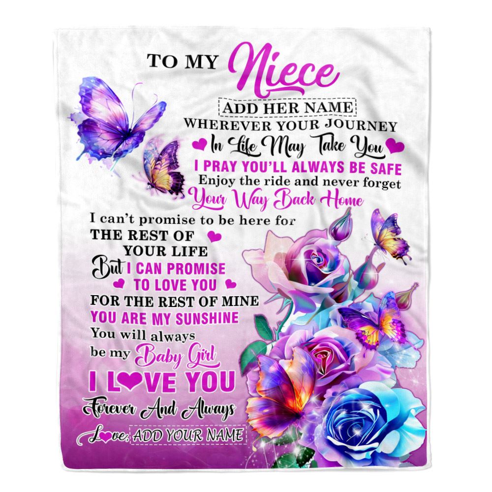 Personalized To My Niece Blanket From Aunt Uncle Auntie Wherever Your Journey In Life Butterfly Niece Birthday Gifts Christmas Customized Fleece Blanket | siriusteestore