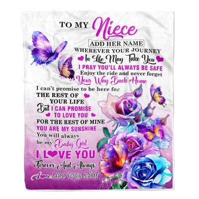 Personalized To My Niece Blanket From Aunt Uncle Auntie Wherever Your Journey In Life Butterfly Niece Birthday Gifts Christmas Customized Fleece Blanket | siriusteestore