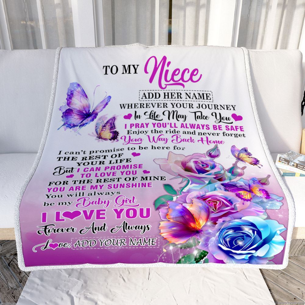 Personalized To My Niece Blanket From Aunt Uncle Auntie Wherever Your Journey In Life Butterfly Niece Birthday Gifts Christmas Customized Fleece Blanket | siriusteestore