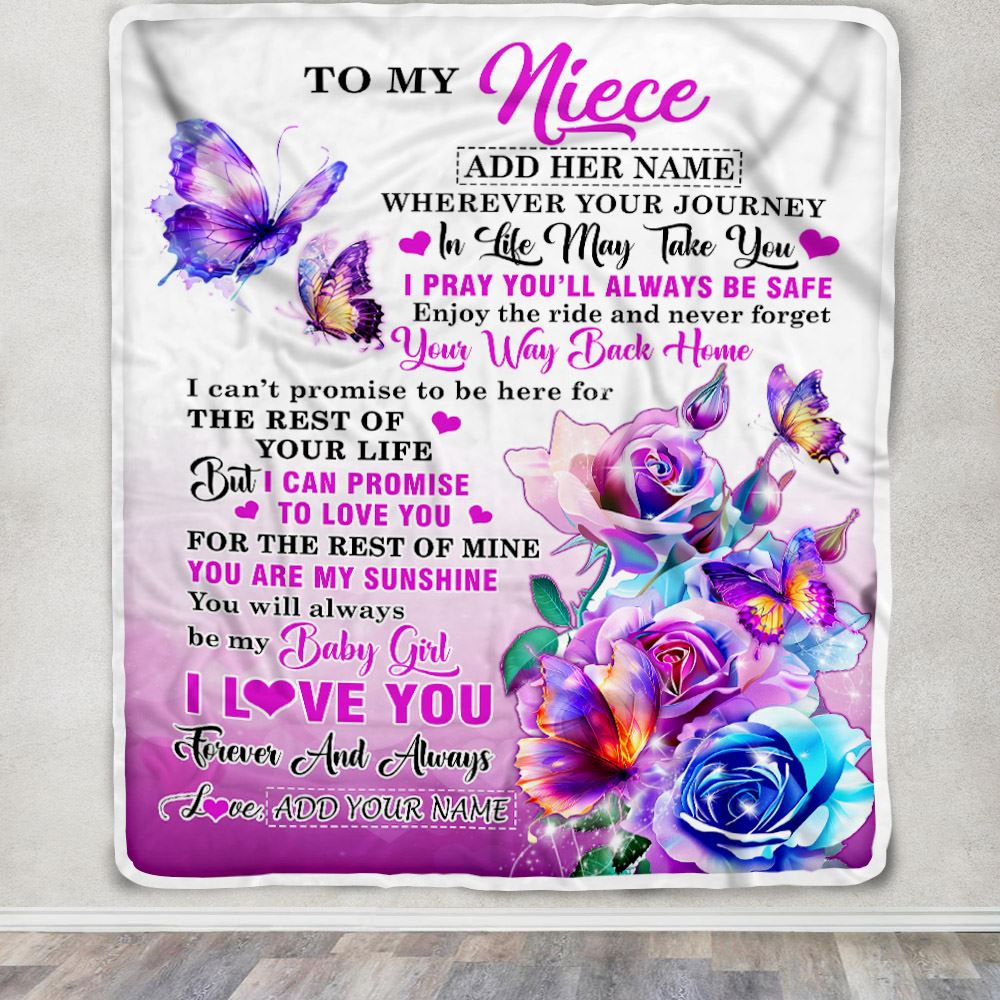 Personalized To My Niece Blanket From Aunt Uncle Auntie Wherever Your Journey In Life Butterfly Niece Birthday Gifts Christmas Customized Fleece Blanket | siriusteestore