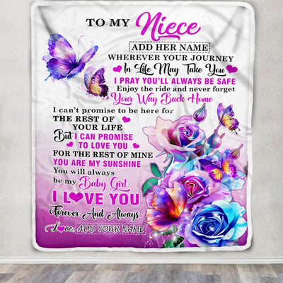 Personalized To My Niece Blanket From Aunt Uncle Auntie Wherever Your Journey In Life Butterfly Niece Birthday Gifts Christmas Customized Fleece Blanket | siriusteestore