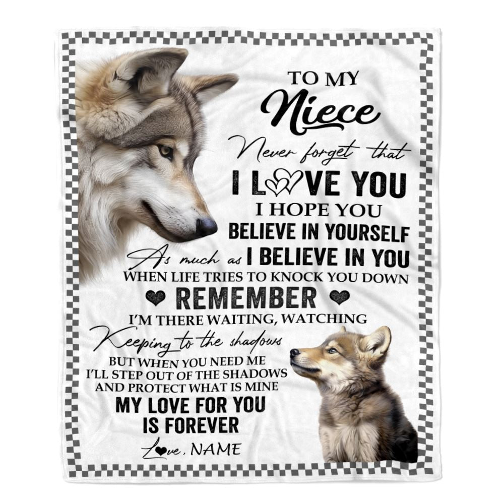 Personalized To My Niece Blanket From Aunt Uncle Auntie Wolf My Love For You Is Forever Niece Birthday Gifts Graduation Christmas Customized Fleece Blanket | siriusteestore