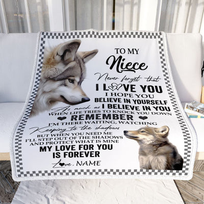 Personalized To My Niece Blanket From Aunt Uncle Auntie Wolf My Love For You Is Forever Niece Birthday Gifts Graduation Christmas Customized Fleece Blanket | siriusteestore