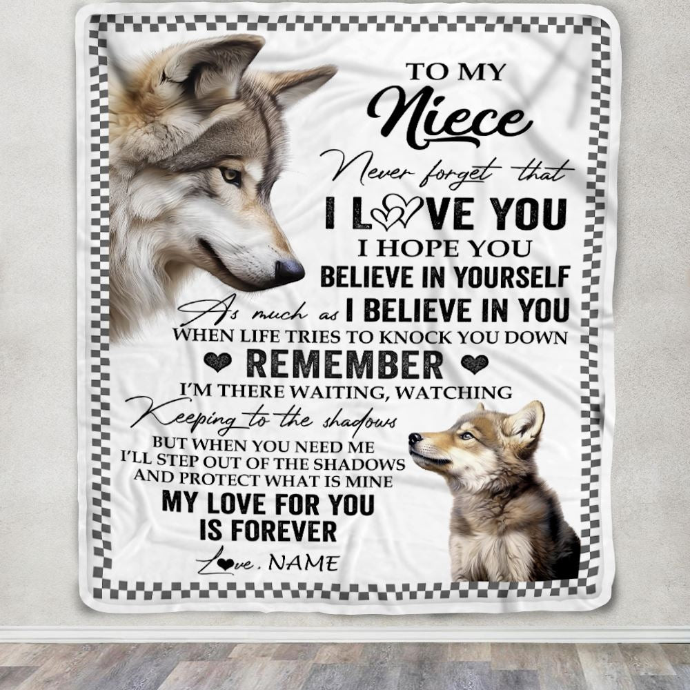 Personalized To My Niece Blanket From Aunt Uncle Auntie Wolf My Love For You Is Forever Niece Birthday Gifts Graduation Christmas Customized Fleece Blanket | siriusteestore