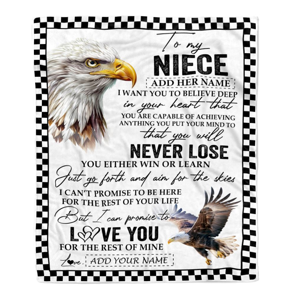 Personalized To My Niece Blanket From Aunt Uncle Auntie You Will Never Lose Eagle Niece Birthday Gifts Graduation Christmas Customized Fleece Throw Blanket | siriusteestore