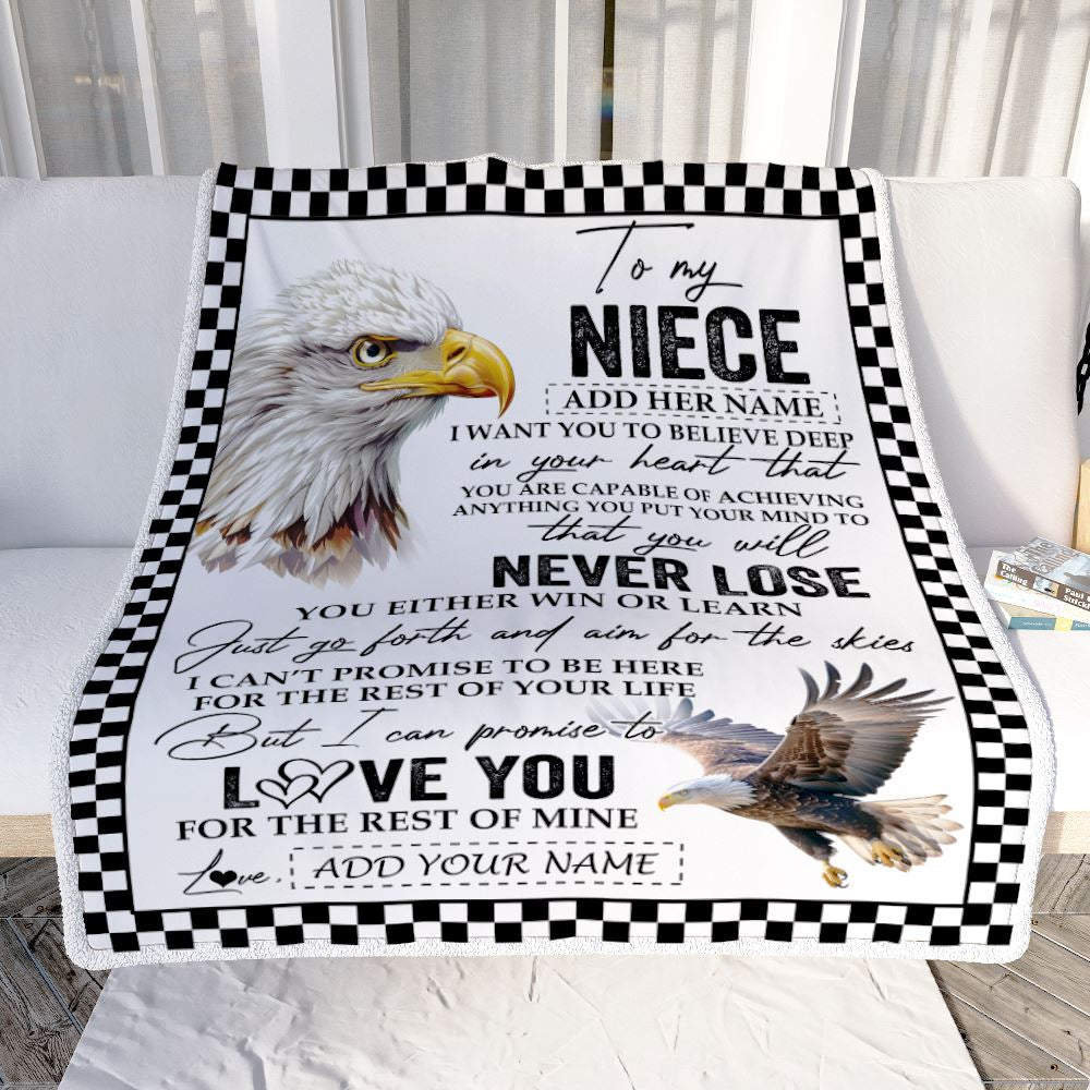 Personalized To My Niece Blanket From Aunt Uncle Auntie You Will Never Lose Eagle Niece Birthday Gifts Graduation Christmas Customized Fleece Throw Blanket | siriusteestore