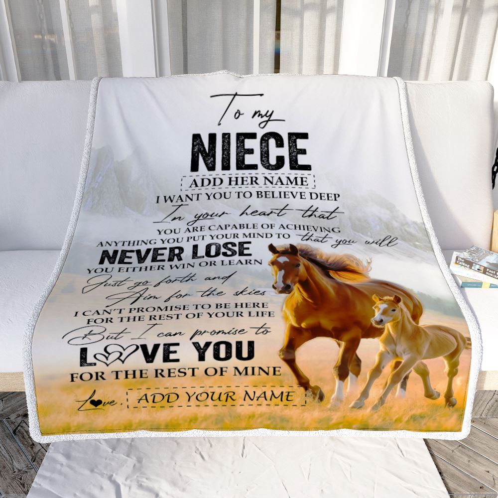 Personalized To My Niece Blanket From Aunt Uncle Auntie You Will Never Lose Horse Niece Birthday Gifts Graduation Christmas Customized Fleece Throw Blanket | siriusteestore