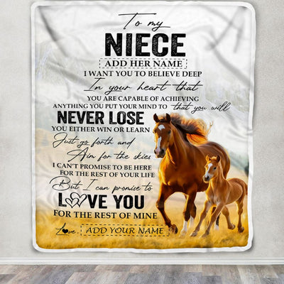 Personalized To My Niece Blanket From Aunt Uncle Auntie You Will Never Lose Horse Niece Birthday Gifts Graduation Christmas Customized Fleece Throw Blanket | siriusteestore
