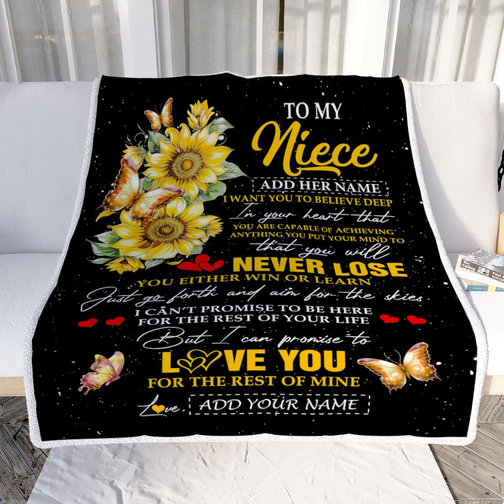 Personalized To My Niece Blanket From Aunt Uncle Auntie You Will Never Lose Sunflower Niece Birthday Gifts Graduation Christmas Customized Fleece Blanket | siriusteestore