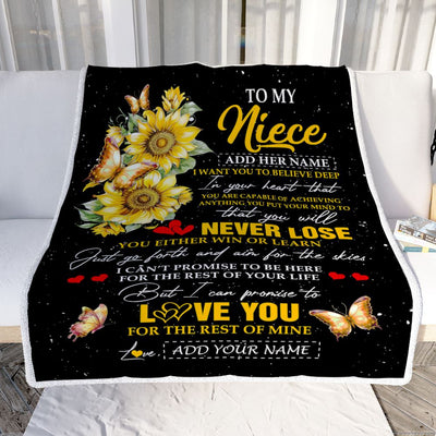 Personalized To My Niece Blanket From Aunt Uncle Auntie You Will Never Lose Sunflower Niece Birthday Gifts Graduation Christmas Customized Fleece Blanket | siriusteestore