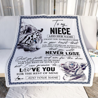 Personalized To My Niece Blanket From Aunt Uncle Auntie You Will Never Lose White Tiger Niece Birthday Gifts Graduation Christmas Customized Fleece Blanket | siriusteestore