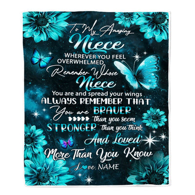 Personalized To My Niece Blanket From Aunt Uncle Butterfly You Are Braver Than You Seem Niece Birthday Graduation Christmas Customized Fleece Throw Blanket | siriusteestore