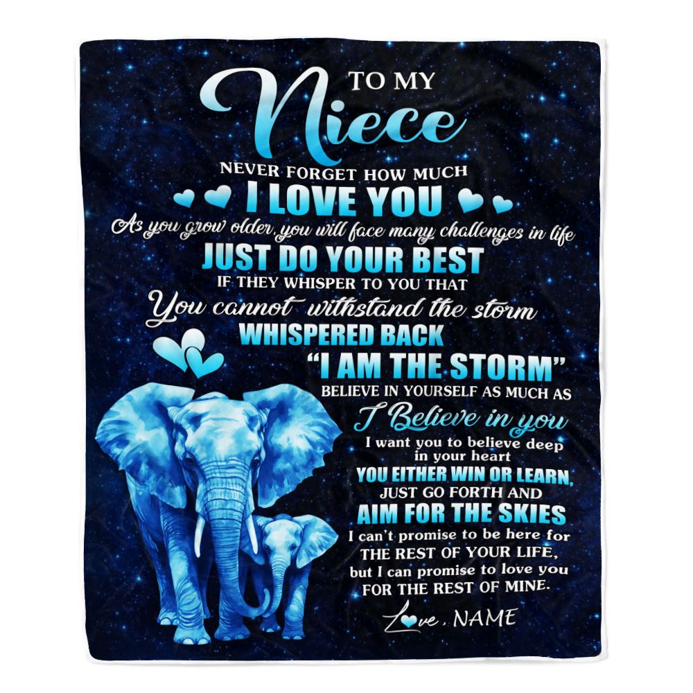 Personalized To My Niece Blanket From Aunt Uncle Elephant Never Forget I Love You Niece Birthday Gifts Graduation Christmas Customized Fleece Throw Blanket | siriusteestore
