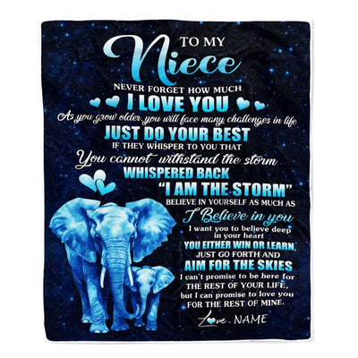 Personalized To My Niece Blanket From Aunt Uncle Elephant Never Forget I Love You Niece Birthday Gifts Graduation Christmas Customized Fleece Throw Blanket | siriusteestore