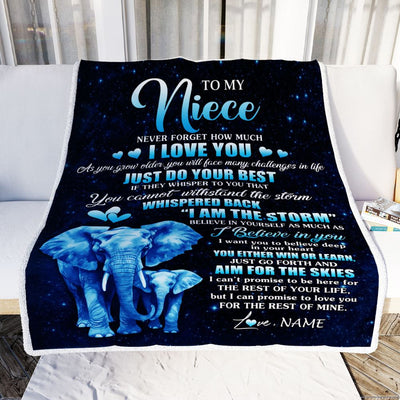 Personalized To My Niece Blanket From Aunt Uncle Elephant Never Forget I Love You Niece Birthday Gifts Graduation Christmas Customized Fleece Throw Blanket | siriusteestore