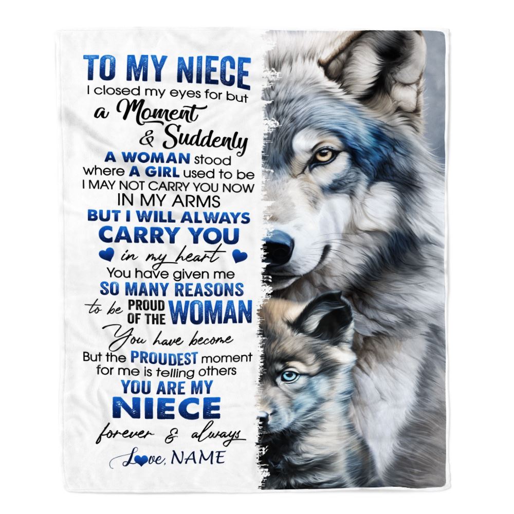 Personalized To My Niece Blanket From Aunt Uncle I Close My Eyes For But A Moment Wolf Niece Birthday Graduation Christmas Customized Gift Fleece Blanket | siriusteestore