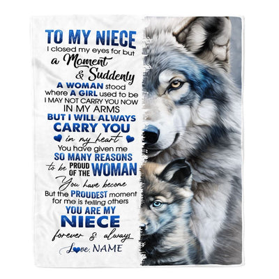 Personalized To My Niece Blanket From Aunt Uncle I Close My Eyes For But A Moment Wolf Niece Birthday Graduation Christmas Customized Gift Fleece Blanket | siriusteestore