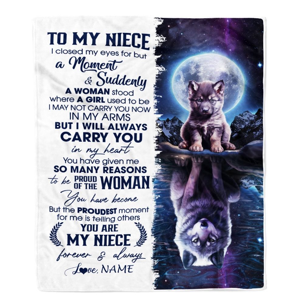 Personalized To My Niece Blanket From Aunt Uncle I Close My Eyes Wolf Niece Birthday Graduation Christmas Customized Gift Fleece Throw Blanket | siriusteestore