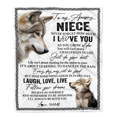 Personalized To My Niece Blanket From Aunt Uncle Just Do You Best Laugh Love Live Wolf Niece Birthday Graduation Christmas Customized Bed Fleece Throw Blanket | siriusteestore