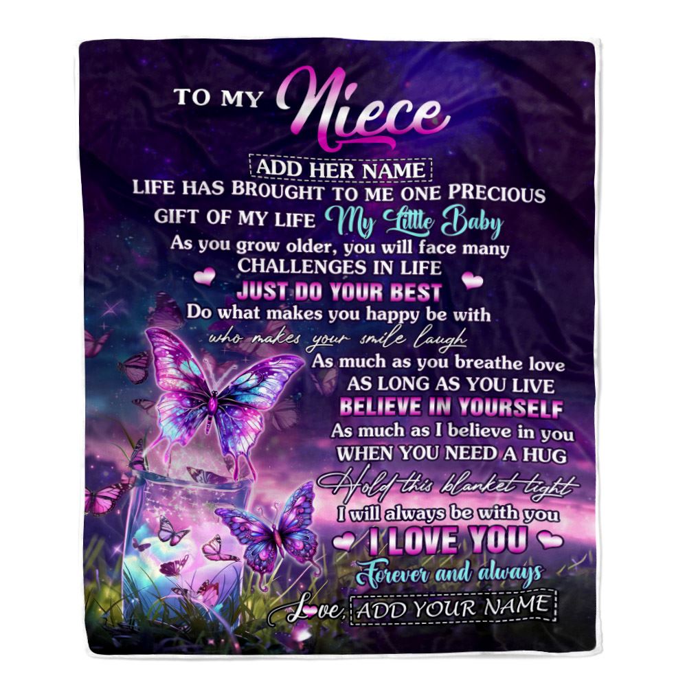 Personalized To My Niece Blanket From Aunt Uncle My Little Baby Butterfly Niece Birthday Present Gifts Summer Travel Christmas Customized Fleece Blanket | siriusteestore