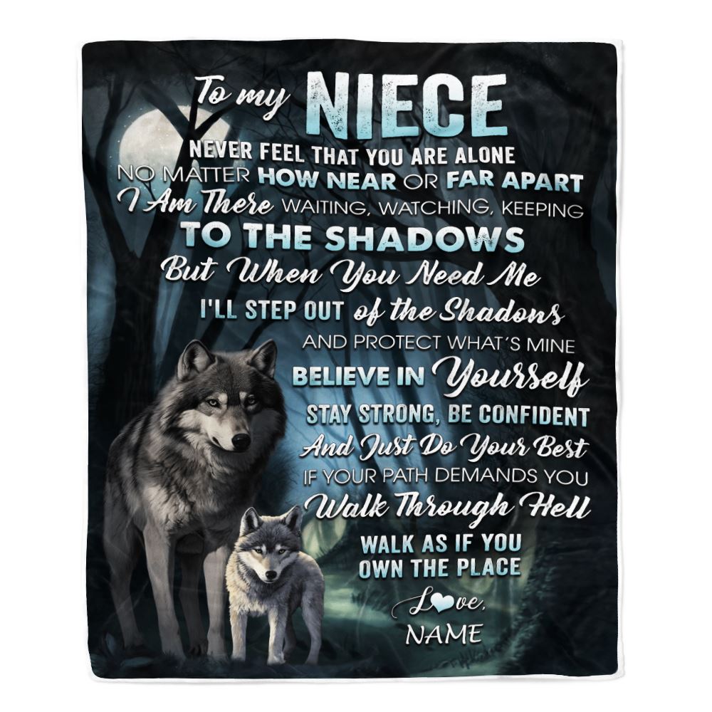 Personalized To My Niece Blanket From Aunt Uncle Never Feel That You Are Alone Wolf Niece Birthday Graduation Christmas Customized Gift Fleece Throw Blanket | siriusteestore
