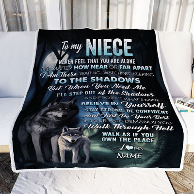 Personalized To My Niece Blanket From Aunt Uncle Never Feel That You Are Alone Wolf Niece Birthday Graduation Christmas Customized Gift Fleece Throw Blanket | siriusteestore