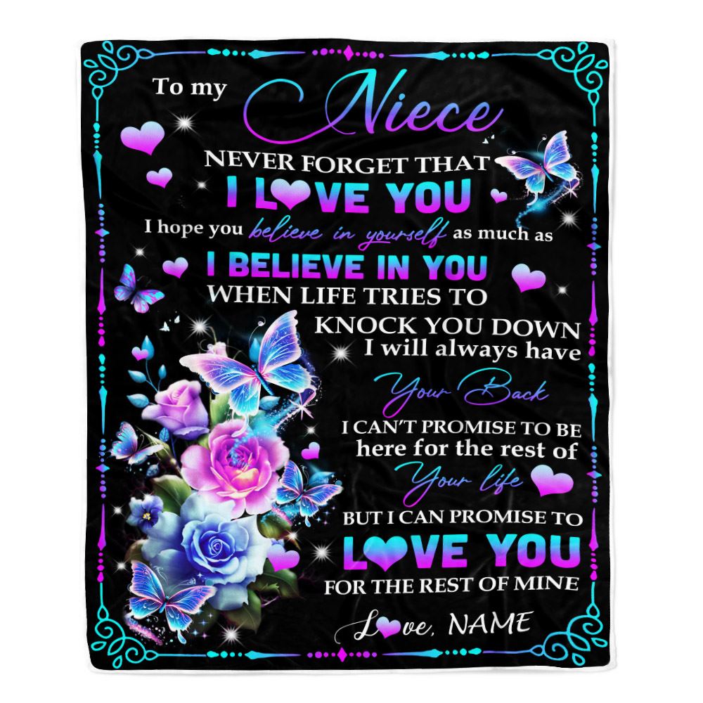 Personalized To My Niece Blanket From Aunt Uncle Never Forget I Love You Butterfly Niece Birthday Graduation Christmas Customized Bed Fleece Throw Blanket | siriusteestore