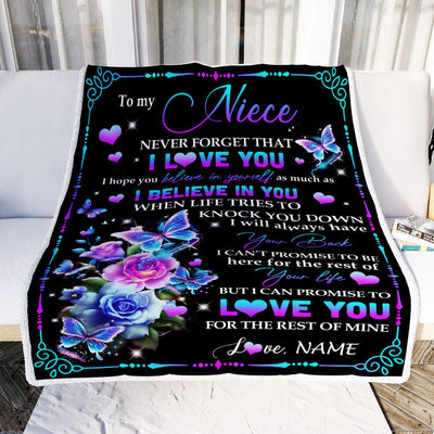 Personalized To My Niece Blanket From Aunt Uncle Never Forget I Love You Butterfly Niece Birthday Graduation Christmas Customized Bed Fleece Throw Blanket | siriusteestore
