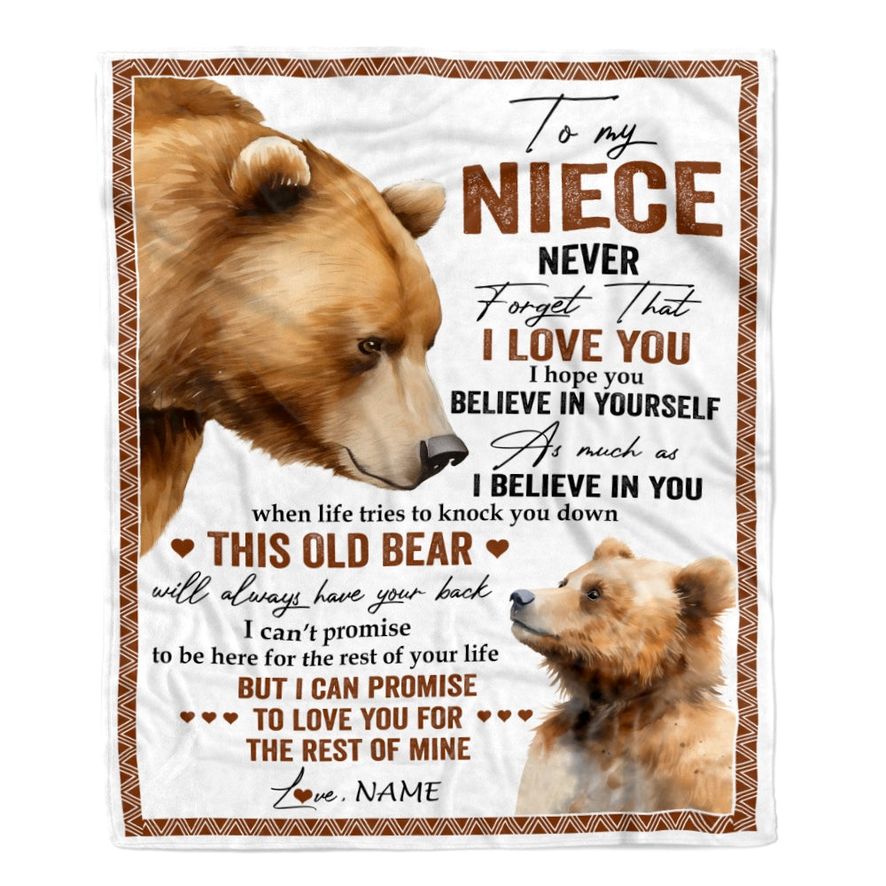 Personalized To My Niece Blanket From Aunt Uncle Never Forget That I Love You Bear Niece Birthday Graduation Christmas Customized Bed Fleece Throw Blanket | siriusteestore