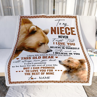 Personalized To My Niece Blanket From Aunt Uncle Never Forget That I Love You Bear Niece Birthday Graduation Christmas Customized Bed Fleece Throw Blanket | siriusteestore