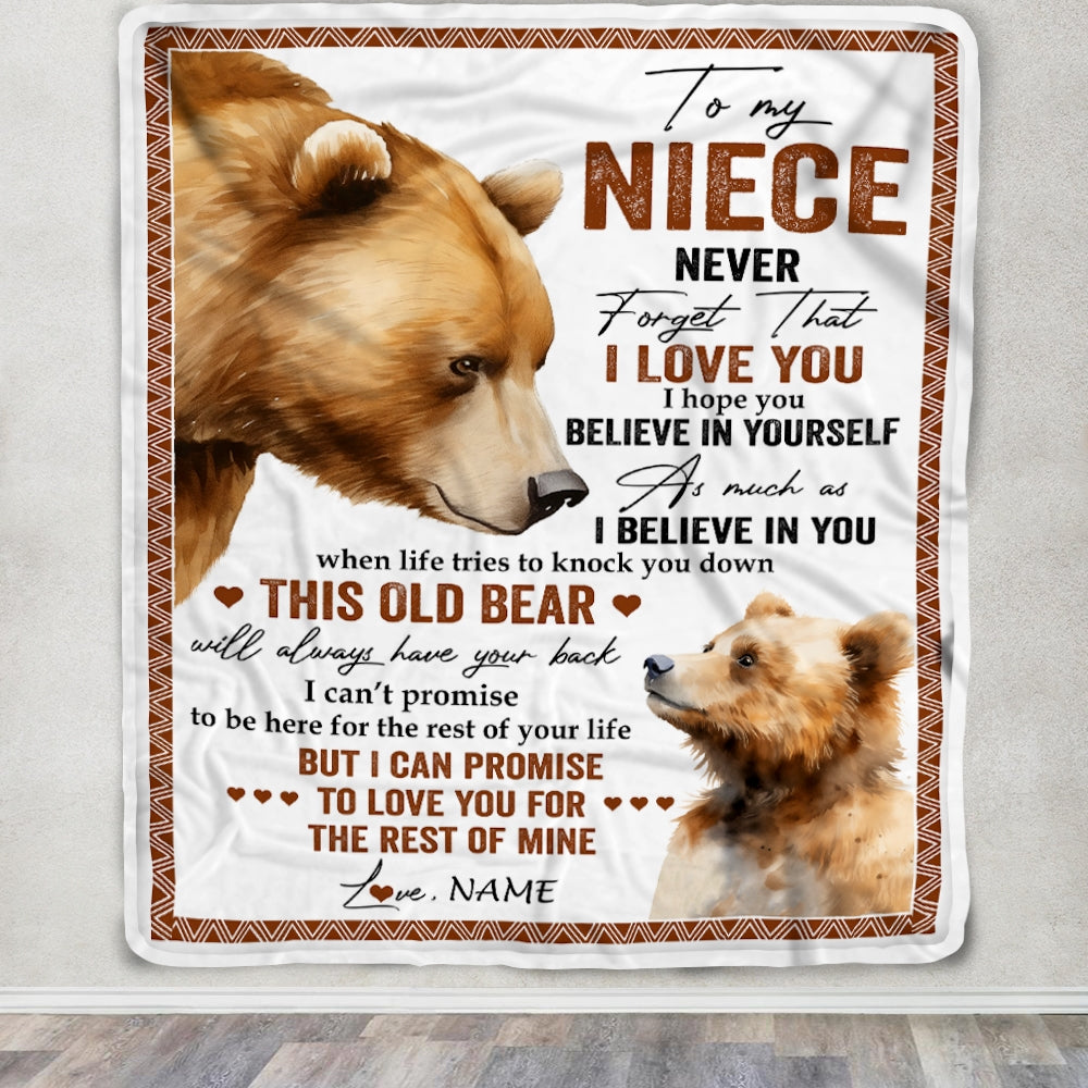 Personalized To My Niece Blanket From Aunt Uncle Never Forget That I Love You Bear Niece Birthday Graduation Christmas Customized Bed Fleece Throw Blanket | siriusteestore