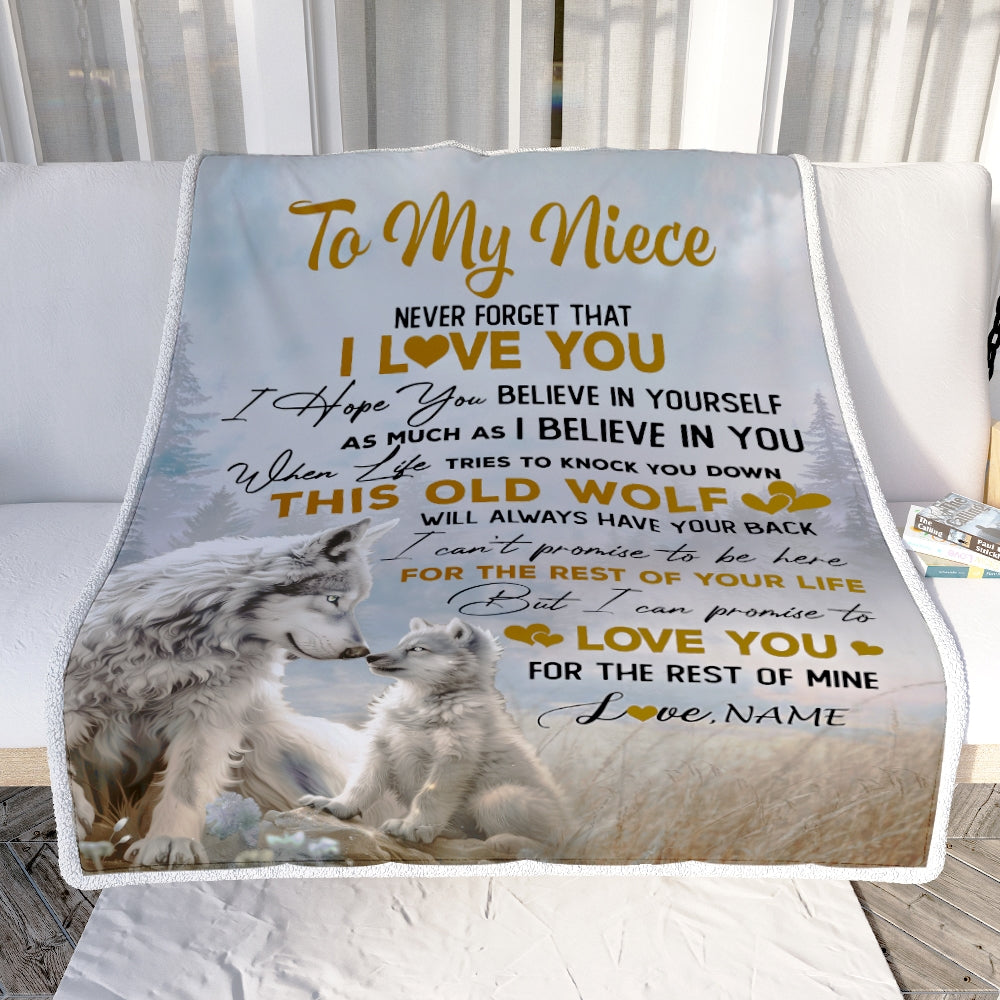 Personalized To My Niece Blanket From Aunt Uncle Never Forget That I Love You Wolf Niece Birthday Graduation Christmas Customized Bed Fleece Throw Blanket | siriusteestore