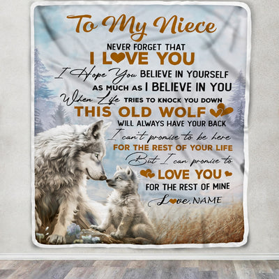 Personalized To My Niece Blanket From Aunt Uncle Never Forget That I Love You Wolf Niece Birthday Graduation Christmas Customized Bed Fleece Throw Blanket | siriusteestore