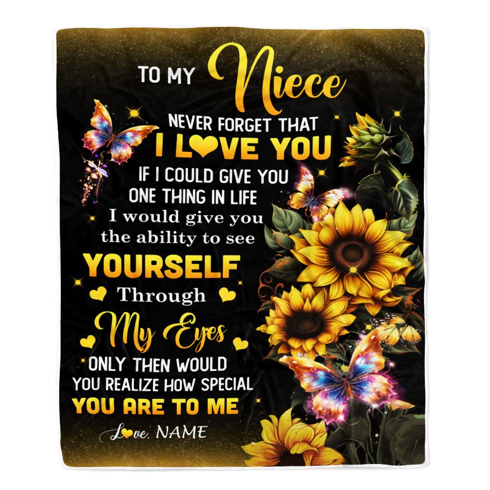Personalized To My Niece Blanket From Aunt Uncle Sunflower Never Forget That I Love You Niece Birthday Mothers Day Christmas Customized Gift Fleece Blanket | siriusteestore