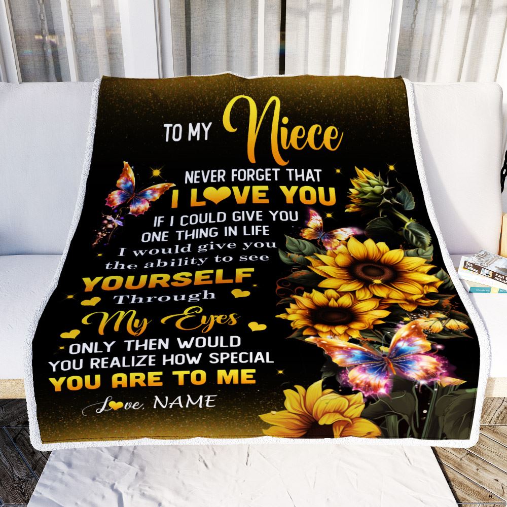 Personalized To My Niece Blanket From Aunt Uncle Sunflower Never Forget That I Love You Niece Birthday Mothers Day Christmas Customized Gift Fleece Blanket | siriusteestore