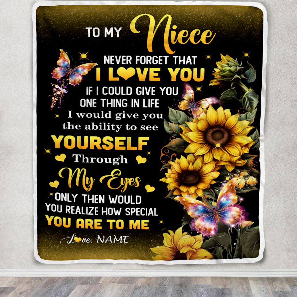 Personalized To My Niece Blanket From Aunt Uncle Sunflower Never Forget That I Love You Niece Birthday Mothers Day Christmas Customized Gift Fleece Blanket | siriusteestore