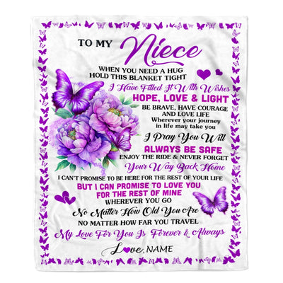 Personalized To My Niece Blanket From Aunt Uncle When You Need A Hug Butterfly Niece Birthday Graduation Christmas Customized Bed Fleece Throw Blanket | siriusteestore