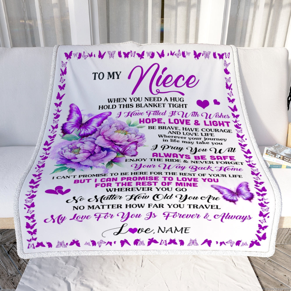Personalized To My Niece Blanket From Aunt Uncle When You Need A Hug Butterfly Niece Birthday Graduation Christmas Customized Bed Fleece Throw Blanket | siriusteestore