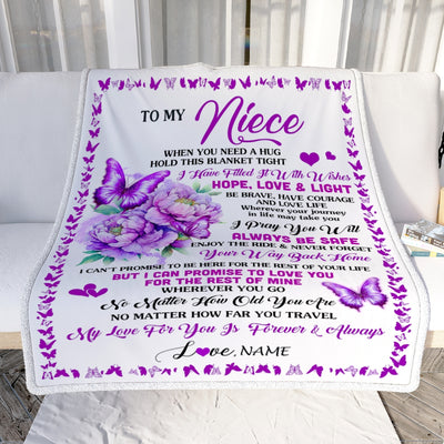 Personalized To My Niece Blanket From Aunt Uncle When You Need A Hug Butterfly Niece Birthday Graduation Christmas Customized Bed Fleece Throw Blanket | siriusteestore