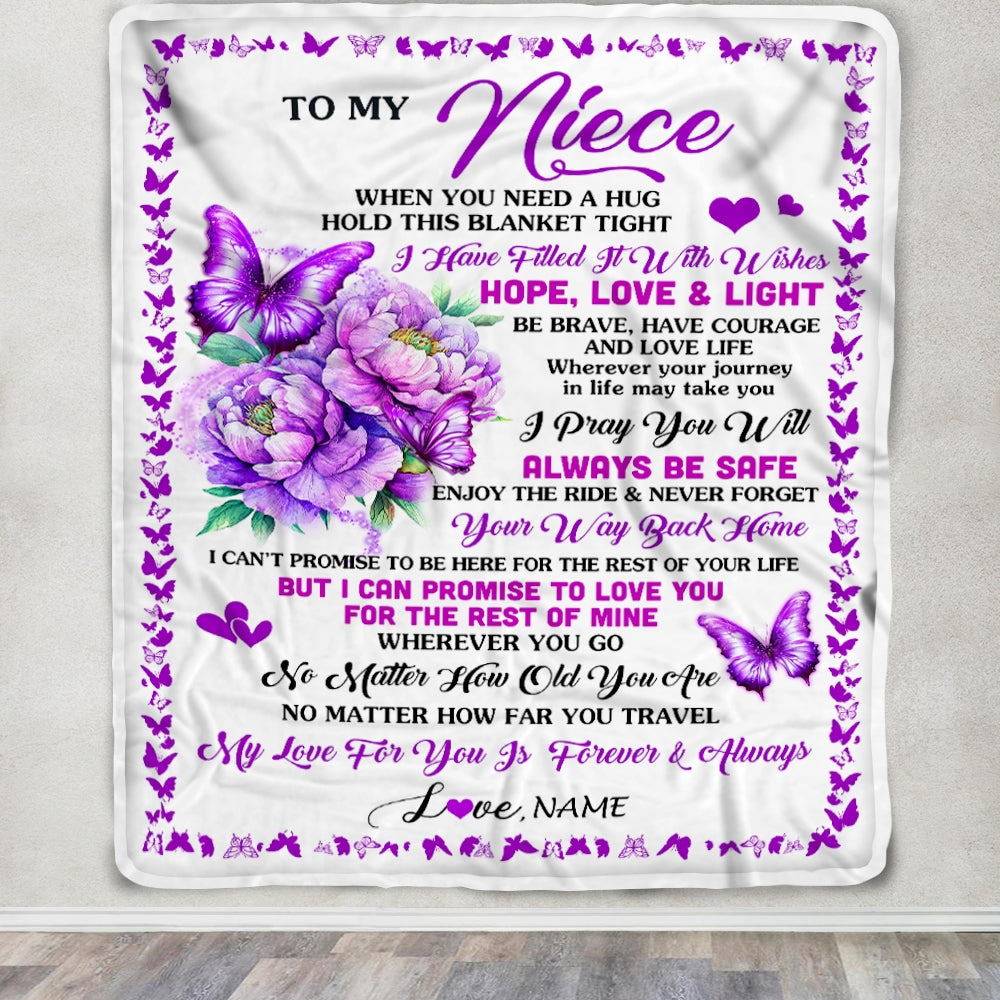 Personalized To My Niece Blanket From Aunt Uncle When You Need A Hug Butterfly Niece Birthday Graduation Christmas Customized Bed Fleece Throw Blanket | siriusteestore