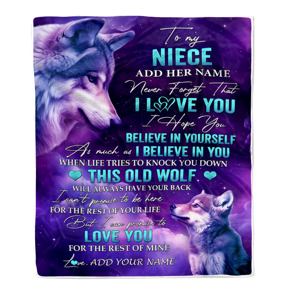 Personalized To My Niece Blanket From Aunt Uncle Wolf Never Forget I Love You Niece Birthday Gifts Graduation Christmas Customized Fleece Throw Blanket | siriusteestore
