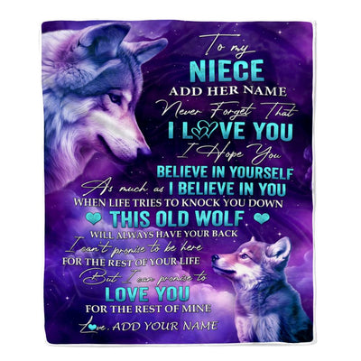 Personalized To My Niece Blanket From Aunt Uncle Wolf Never Forget I Love You Niece Birthday Gifts Graduation Christmas Customized Fleece Throw Blanket | siriusteestore